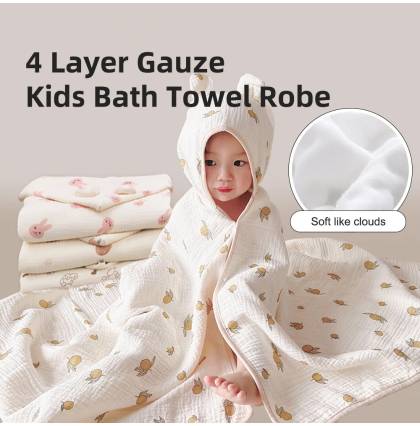 100% Cotton 4 Layer Gauze Kids Bath Towel Robe Baby Skin-friendly Highly Absorbent 70cmx140cm