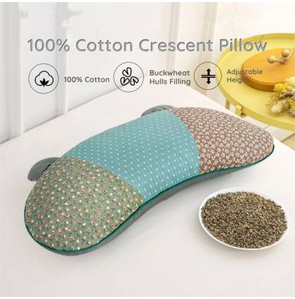 100% Cotton Crescent Pillow Buckwheat Hulls Filling Bolster Adjustable Neck Bed Pillow Side Back Stomach Sleeper Bolster