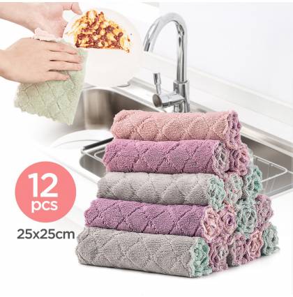 12pcs Polyester Kitchen Dishwashing Towel Oil-free Cleaning Rug Super absorption cleaning cloth25x25cm