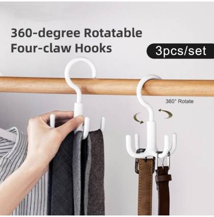 【3pcs/set】360-degree Rotatable Four-claw Hooks Hanger Multifunction Storage Clothes Tie BagRack