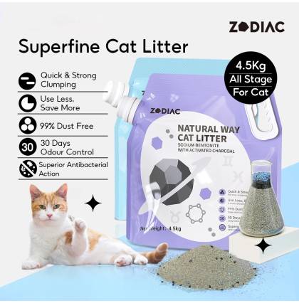 [Bundle of 1/2/4]Australia ZODIAC Natural Superfine Bentonite Cat Litter Quick Clumping Odour Control With Charcoal 4.5Kg