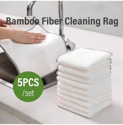 [Bundle of 5]Bamboo Fiber Cleaning Rag Multi-purpose Oil Resistant Dish Cloth Kitchen Cleaning Towel
