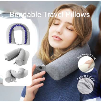 Bendable Travel Pillow Premium Memory Foam Filler Neck Head Shoulder Waist Support Multipurpose Bolster for Plane Office