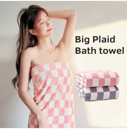 Big Plaid Coral Velvet Bath Towel Bath Spa Wrap Gym Super Absorbent High-Quality Towel 70x140cm