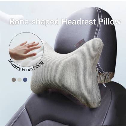 Bone-shaped Car Seat Headrest Memory Foam Pillow Multipurpose Neck Support Sleep Pillow Hidden Zipper Elastic Band