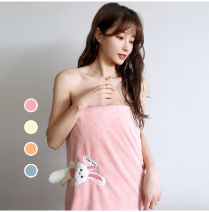 Bunny Bath Towel Body Wrap Spa Coral Fleece Absorbent Soft Breathable Rabbit Embroidery