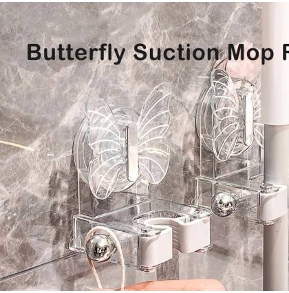Butterfly Suction Mop Rack Bathroom Multifunction Waterproof Wall Mounted Broom Storage Rack
