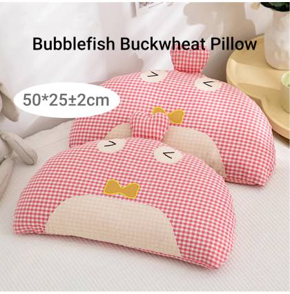 Cartoon Buckwheat Pillow Plaid Fish Appearance Adult Bed Sleep Height Adjustable Contour Pillow Bolster 25x50cm