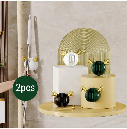 [2pcs]Cartoon Deer Wall Mount Mop Holder Self Adhesive Non Slide No Drilling Broom Clip Fixed Storage Rack
