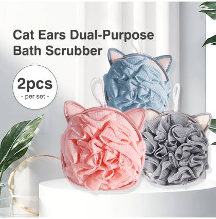[2Pcs/set] Cat Ears Dual-Purpose Bath Scrubber Mitt Bath Scrub Unisex 4 Colours Available