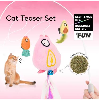 Cat Teaser Set Wand Cat Interactive Toy Funny Toy Fruit Fish Caterpillar Bendable Telescopic Rod Teaser Wand Cat Stick