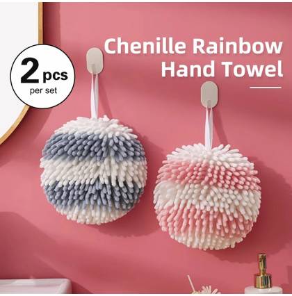 [2Pcs/set] Chenille Rainbow Hand Towel Highly Absorbent Quick Dry Soft Bathroom Hanging Hand Towel 18cm x 18cm