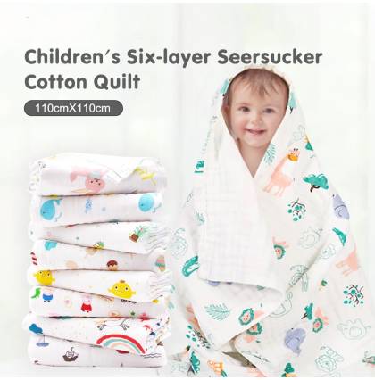 Children's Six-layer Seersucker Soft Cotton Quilt Pure Cotton Gauze Bath Towel 110cmx110cm 8 Pattern Available