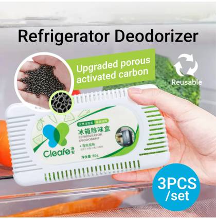 [3Boxes/set]Cleafe Fridge Deodorizer Box Odor Removal Refrigerator Freezer Eliminator Purifier Activated Carbon Box