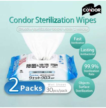 Bundle of 2 Packs - Japan Condor Sterilization Anti-Bacterial Wet Wipes Sheet 30 Sheets/Pack