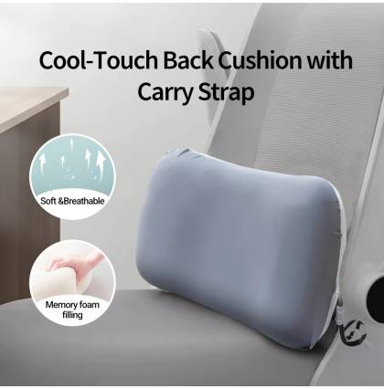 Cool-Touch Back Cushion with Carry Strap Multipurpose Neck Waist Lumbar Support Memory Foam Filling Breathable Cover
