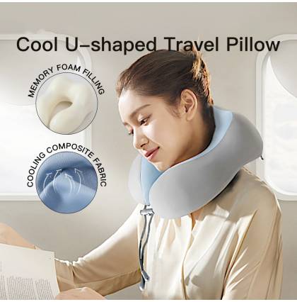 Cooling Composite Fabric Travel Flight Pillow U-shaped Memory Foam Adjustable Drawstring Ergonomic Neck Support Pillow