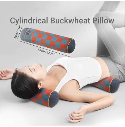 Cotton Fabric Cylindrical Buckwheat Hulls Bolster Cervical Spine Lumbar Knees Neck Feet Support Plaid Round Roll Pillow