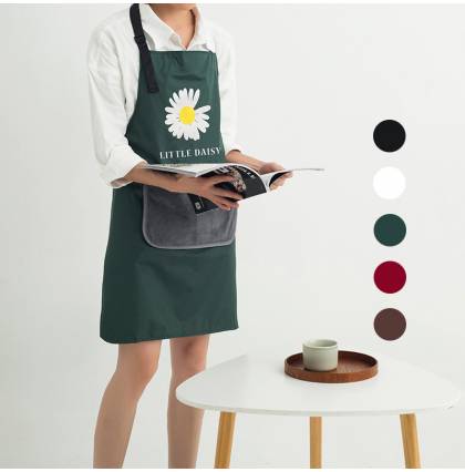 Daisys Printed Kitchen Waterproof Apron Neck Hanging with Removable Hand Wiping Towel Oil-proof Home Kitchen Apron