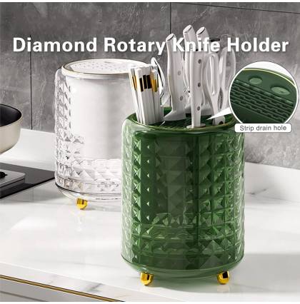 Diamond Rotary Knife Holder 360° Rotating Kitchen Utensils And Cutlery Organizer Spoon Fork Chopsticks Scissors