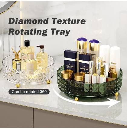 Diamond Texture Rotating Tray Kitchen Seasoning Organizer Furniture Cosmetic Storage Box