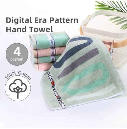 [4pcs/set]Digital Era Pattern Hand Towel Highly Absorbent Muitipurple Soft and Comfortable 25cmx25cm
