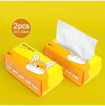 2 packages-Disposable Cleaning Face Towel Non-woven Facial Cleansing Cloths Cotton Tissue Soft Makeup Pads 80sheet/pack