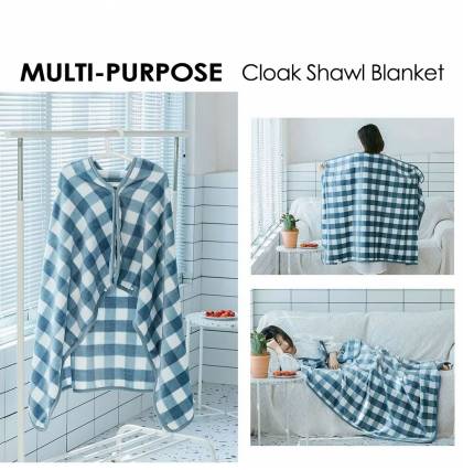 Double Layer Multi-purpose air conditioning Cloak Shawl Blanket Lazy Blanket Thick Warm Soft Nap Knee Cover for Bedroom Sofa Office Travel Car Aircraft