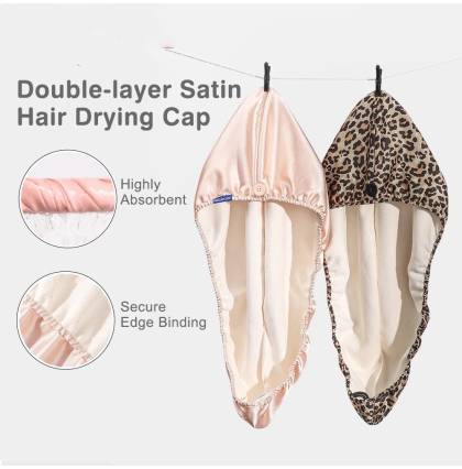 Double-layer Satin Hair Drying Cap for Women Super Absorbent Quick Hair Drying Towels Two Colour Available