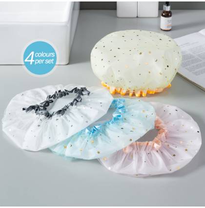 [4pcs/Set]Double-layer Waterproof Shower Cap Household Bathroom Waterproof Shower Headgear Girl Adult Shower Cap Hair