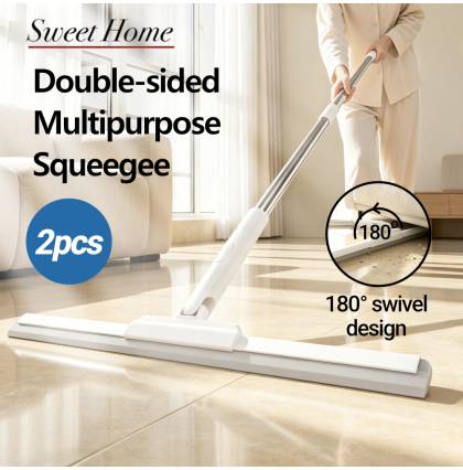 [2pcs/set]Double-sided Multipurpose Squeegee Soft Blade 180-degree Swivel Stainless Steel Handle Floor Glass Scraper