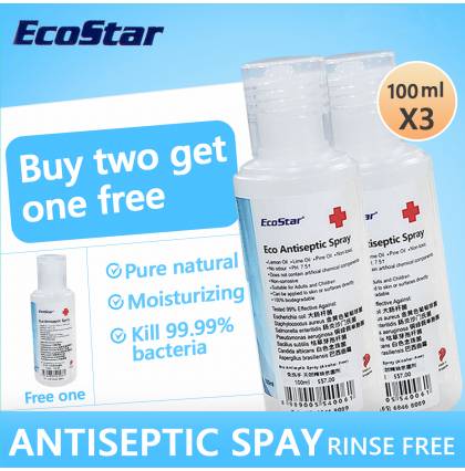 Ecostar Natural Moisturizing Hand Sanitizer Travel Alcohol-free Disinfectant (kill 99.9%bacteria )antiseptic Spray 100ml X3