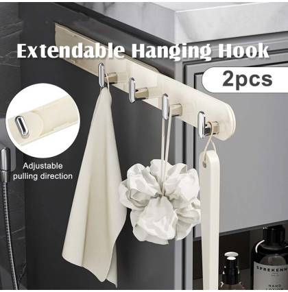 [2pcs/set]Extendable Hanging Hook Multi-Functional Perforation-Free Wall Space Saving Four Rows Hanger