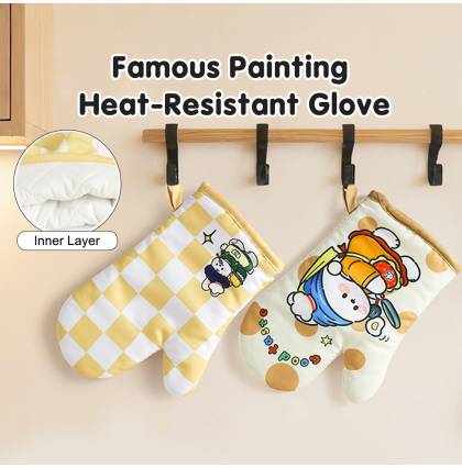 [2pcs/set]Famous Painting Heat-Resistant Glove Microwave Oven Mitts Kitchen Baking Heat Resistant Double-sided Design