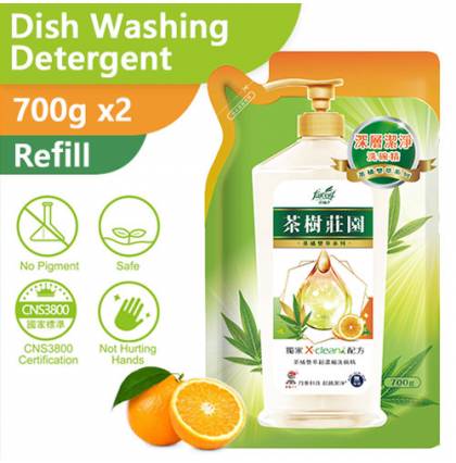 （700g x2 packs) Farcent liquid Dish Wash Refill - Tea tree & Orange