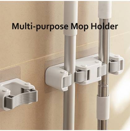 Fashion ABS Punch-free Wall Mounted Mop Clip Holder Hanging Clothes Fork Rack Broom Self Adhesive Wall Hook