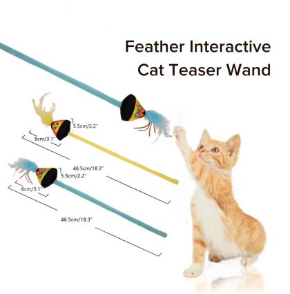 Feather Interactive Cat Teaser Wand Triangular Cat Teasing Stick Plush Rod Feather Teaser Head Toy