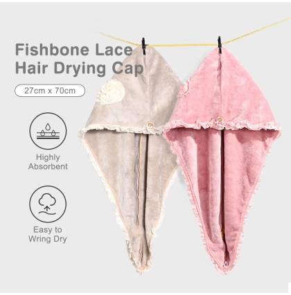 Fishbone Lace Hair Drying Cap Wrap Absorbent Towel Cap Fast Drying and No Dripping