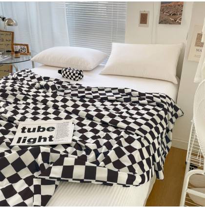Fleece Flannel Throw Blanket Soft Cozy Checkered with Checkerboard Grid Print Chessboard Gingham