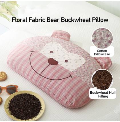 Floral Fabric Bear Buckwheat Pillow Cotton Pillowcase Bear Embroidery Adjustable Height Ergonomic Bolster Neck Support