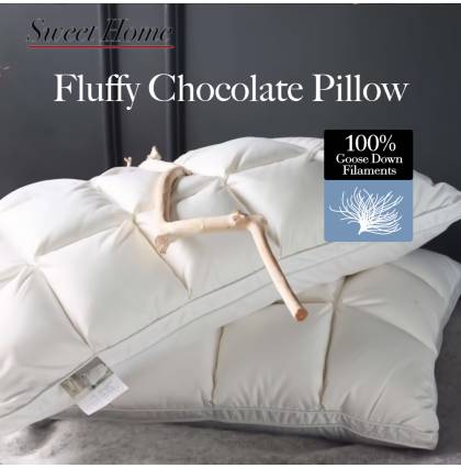 Fluffy Chocolate Pillow Luxury Hotel Down Pillow 100% Goose Down Filaments Filling Breathable Soft Fabric Bolster