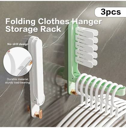 [3pcs/set]Folding Clothes Hanger Storage Rack Multifunctional Balcony Self-Adhesive Artifact Clothes Hanger Storage