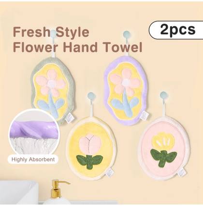 [2Pcs/set] Fresh Style Flower Hand Towel Cute Multifunction High Absorbent Soft Coral Fleece Hand Kitchen Towel