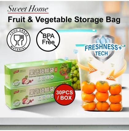 Fruit & Vegetable Storage Bag 30PCS Per Box Slider Closure 45um PE Reusable Fresh-Keeping Freezer Bag BPA-free 30x6x40cm