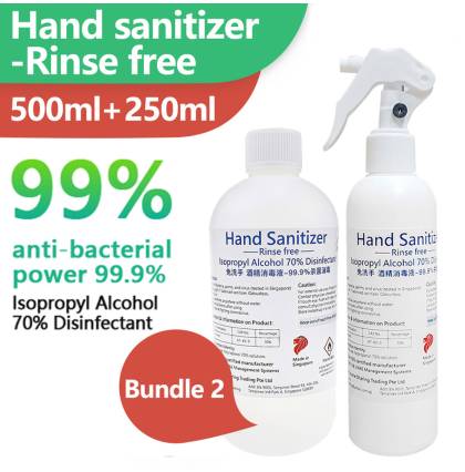 Hand sanitizer (500ml+250ml) Rinse Free (Moisturizing And Ph:7) isopropyl Alcohol Disinfectant (kill 99.9% Bacterial)