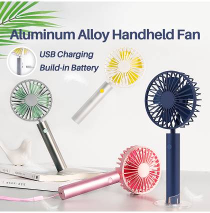 Portable Aluminum Alloy Handheld Fan Rechargeable Battery USB Charging Operated Mini Desktop Cooling Fan for Home Office