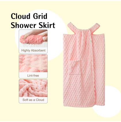 [1Pcs/set] Highly Absorbent Women Bathrobe Wrap Shower Bath Towel Coral Fleece Cloud Grid Wearable Bath Skirt
