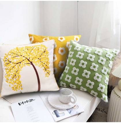 Jacquard Throw Pillow Embroidered Pattern Lumbar Cushion Pillows Cases Cotton Insert Pillow Cover