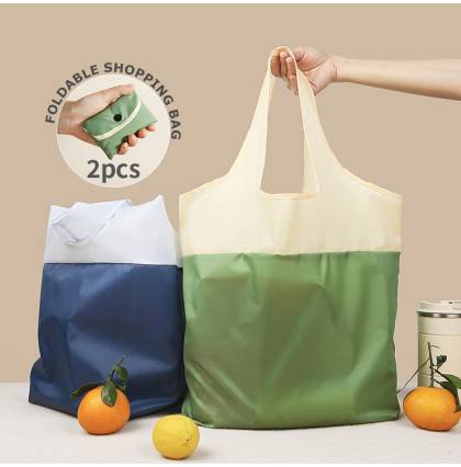 [2Pcs/set] KL003 Foldable Shopping Bag Reusable 43L Waterproof Travel Grocery Tote Bag Ecofriendly Polyester Recycle Bag