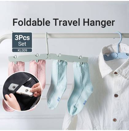 [3Pcs/set] KL009 Foldable Travel Hanger with Clips Portable Lightweight Skirts Socks Rack Collapsible ABS Hotel Hanger